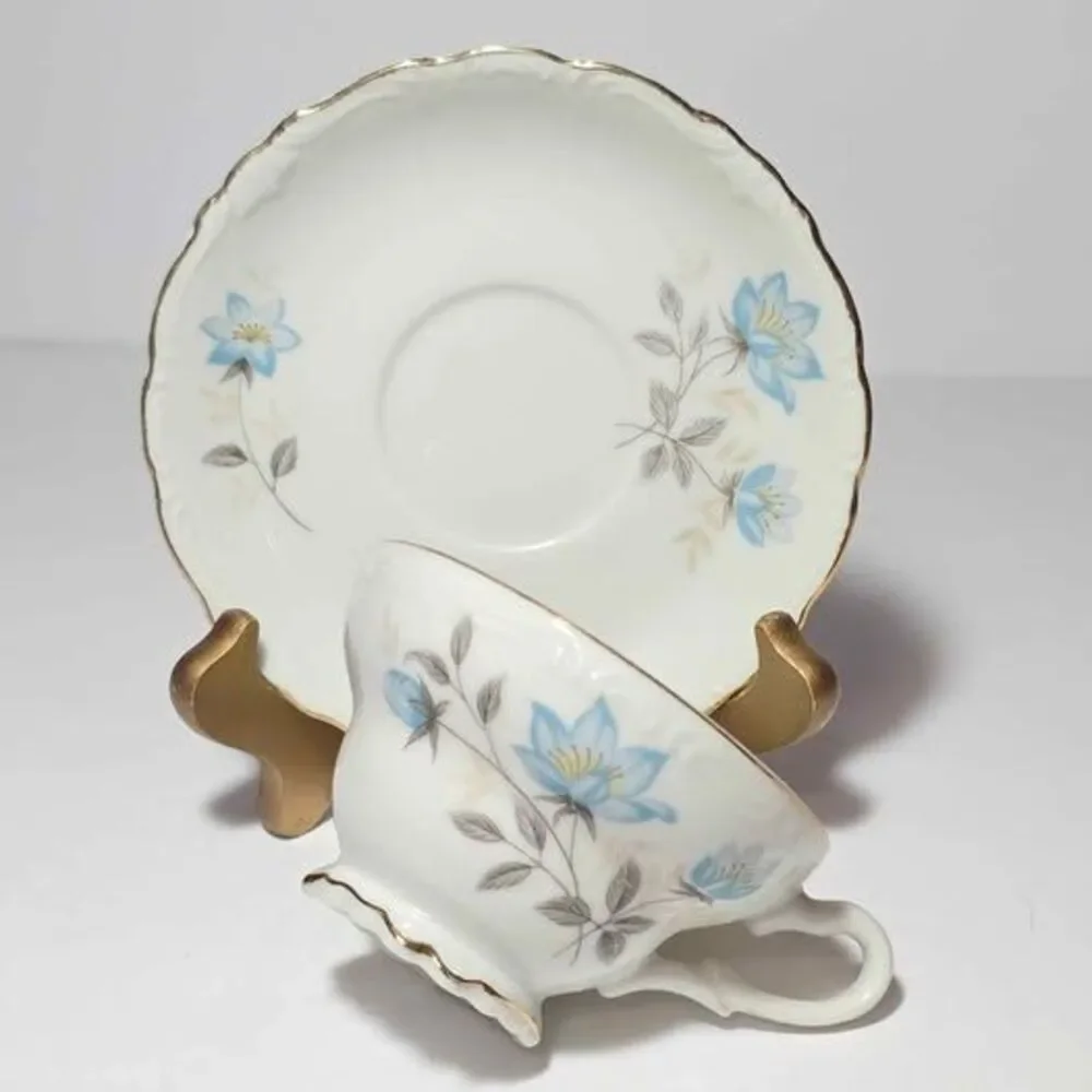 Blue Flowers Teacup and Saucer Vintage Japan